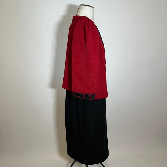 NWT Maya Brooke Red/Black 2 Piece Dress Suit Lace Trim Blazer Set Womens Size 16 - Picture 3 of 16